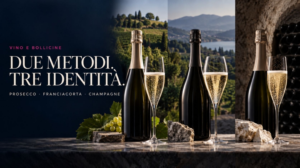 Prosecco, Franciacorta e Champagne: due metodi, tre identità.